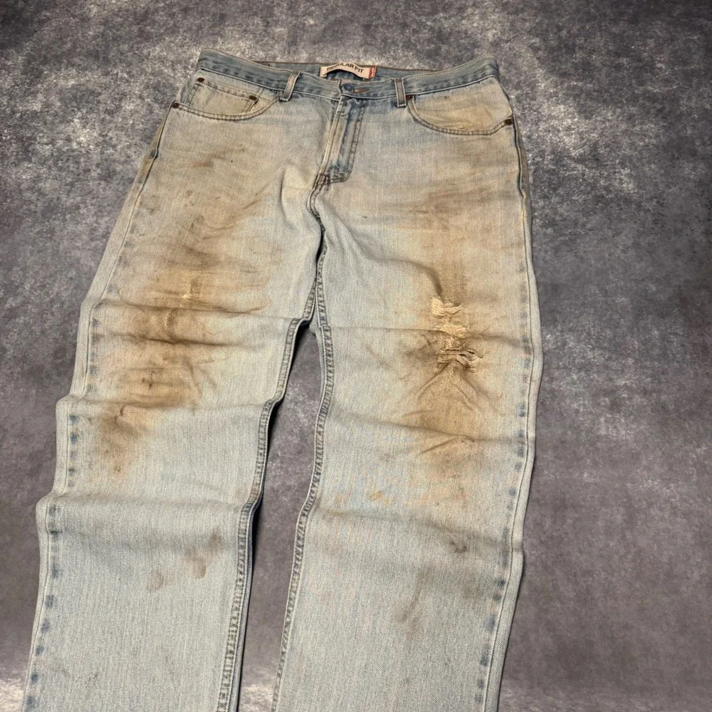 Vintage Levi's 505 Regular Fit Mens Light Wash Distressed Denim Jeans Size 34x30